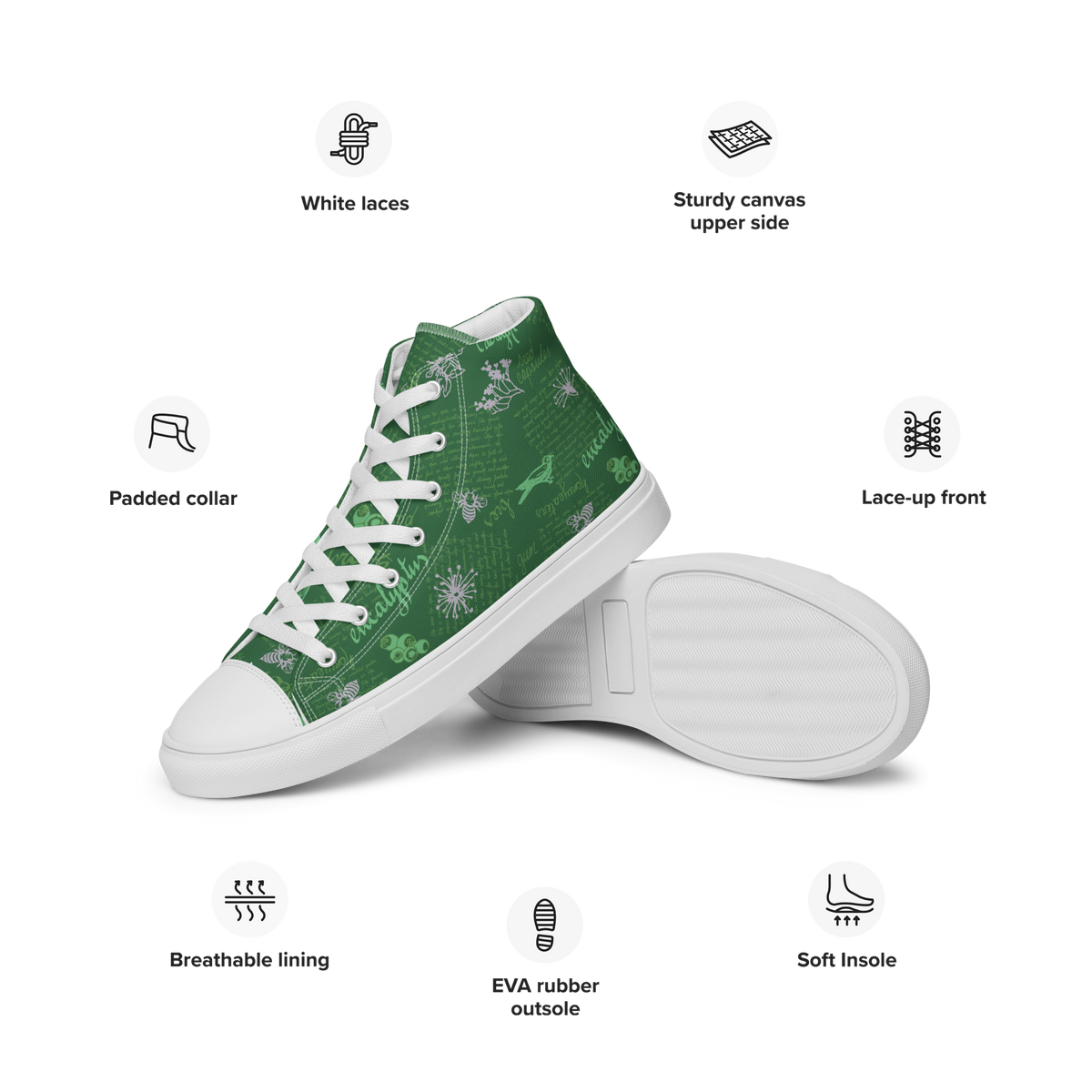 Women’s high top canvas shoes Lady in Script Green