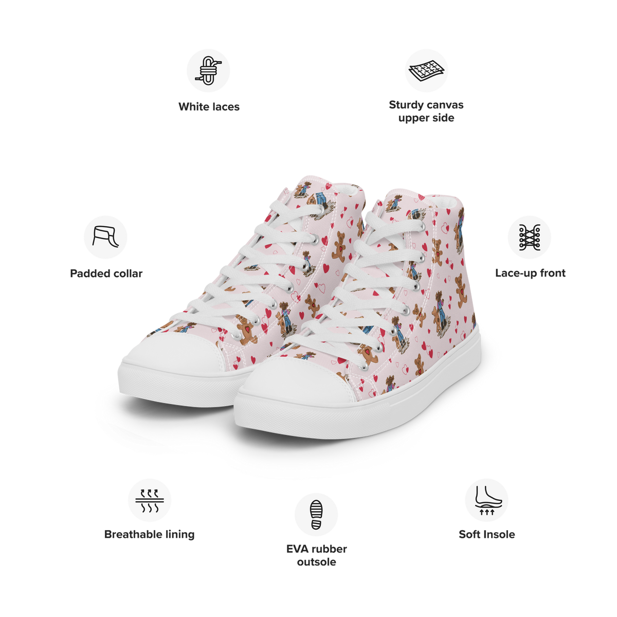 Women’s high top canvas shoes Teddybear Tales Red