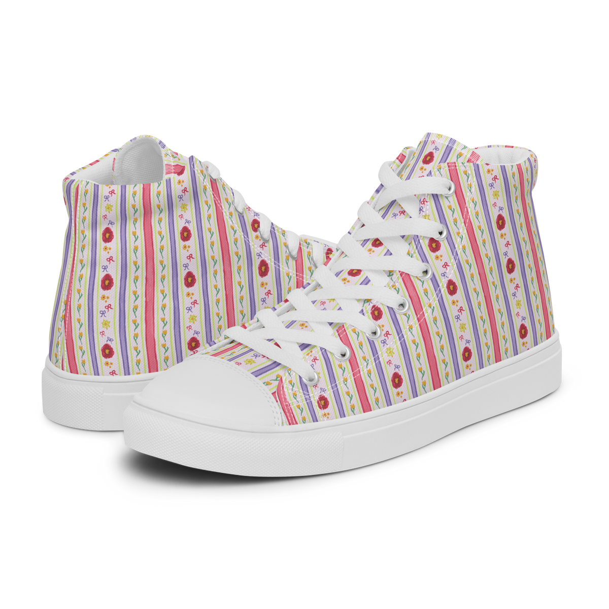 Women’s high top canvas shoes Satin Ribbons Red