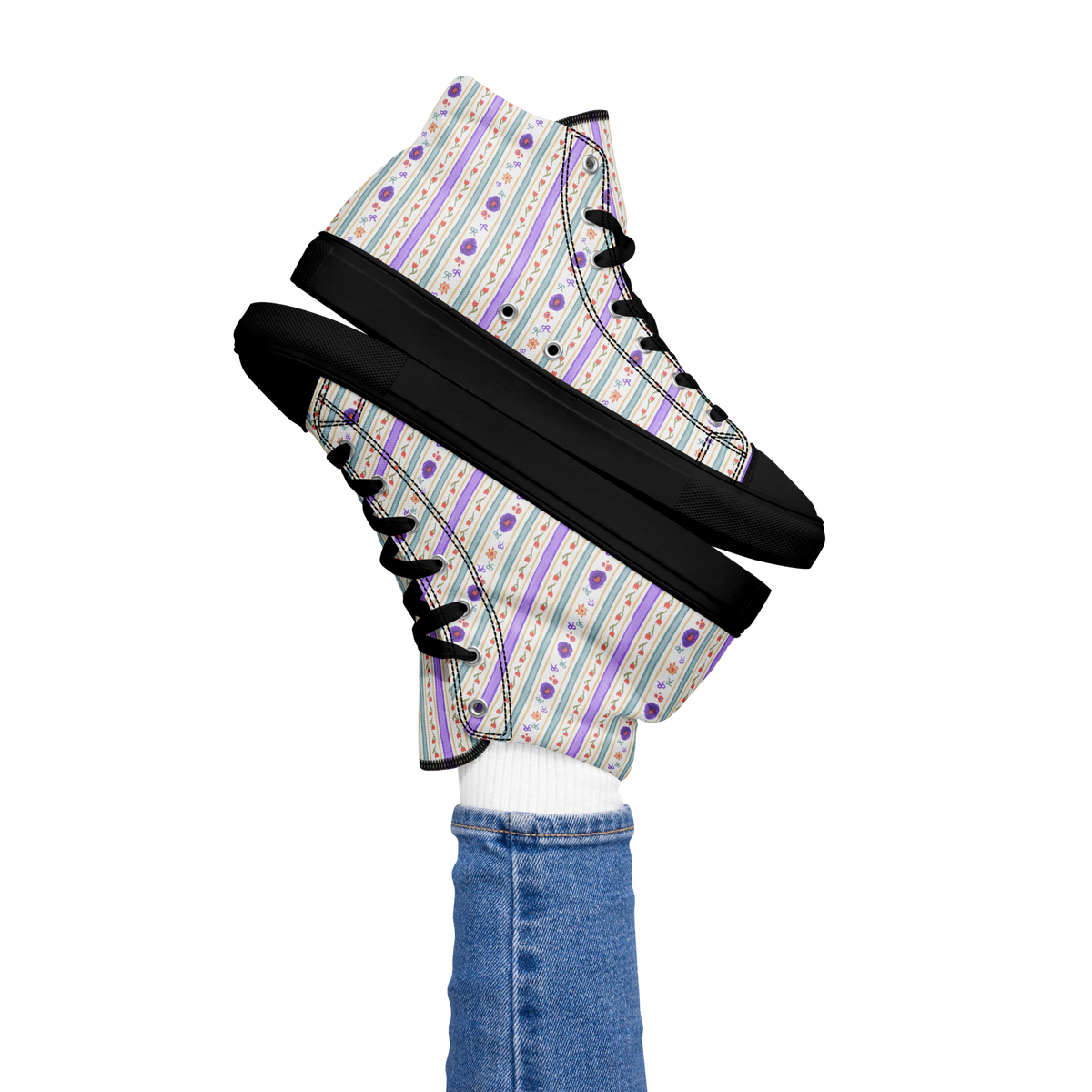 Women’s high top canvas shoes Satin Ribbons Purple