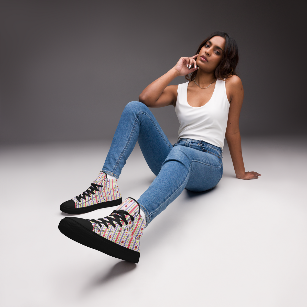 Women’s high top canvas shoes Satin Ribbons Red