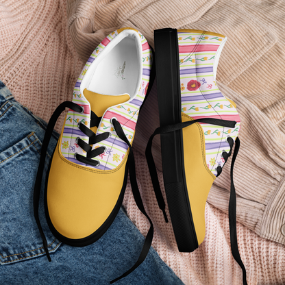 Women’s lace-up canvas shoes Satin Ribbons Yellow