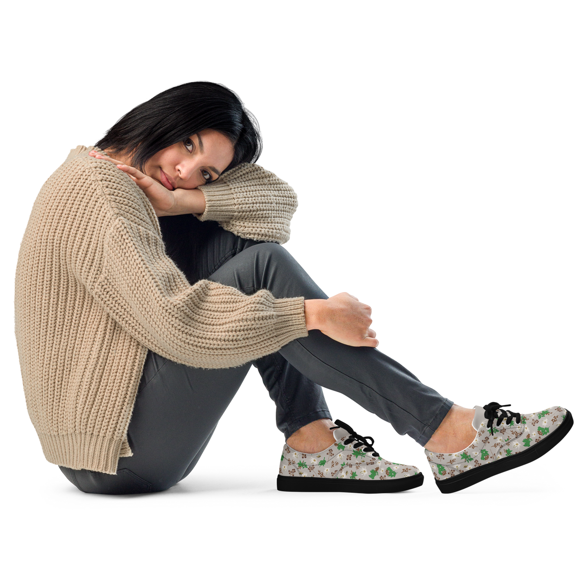 Women’s lace-up canvas shoes Bees in the Blossoms Stone
