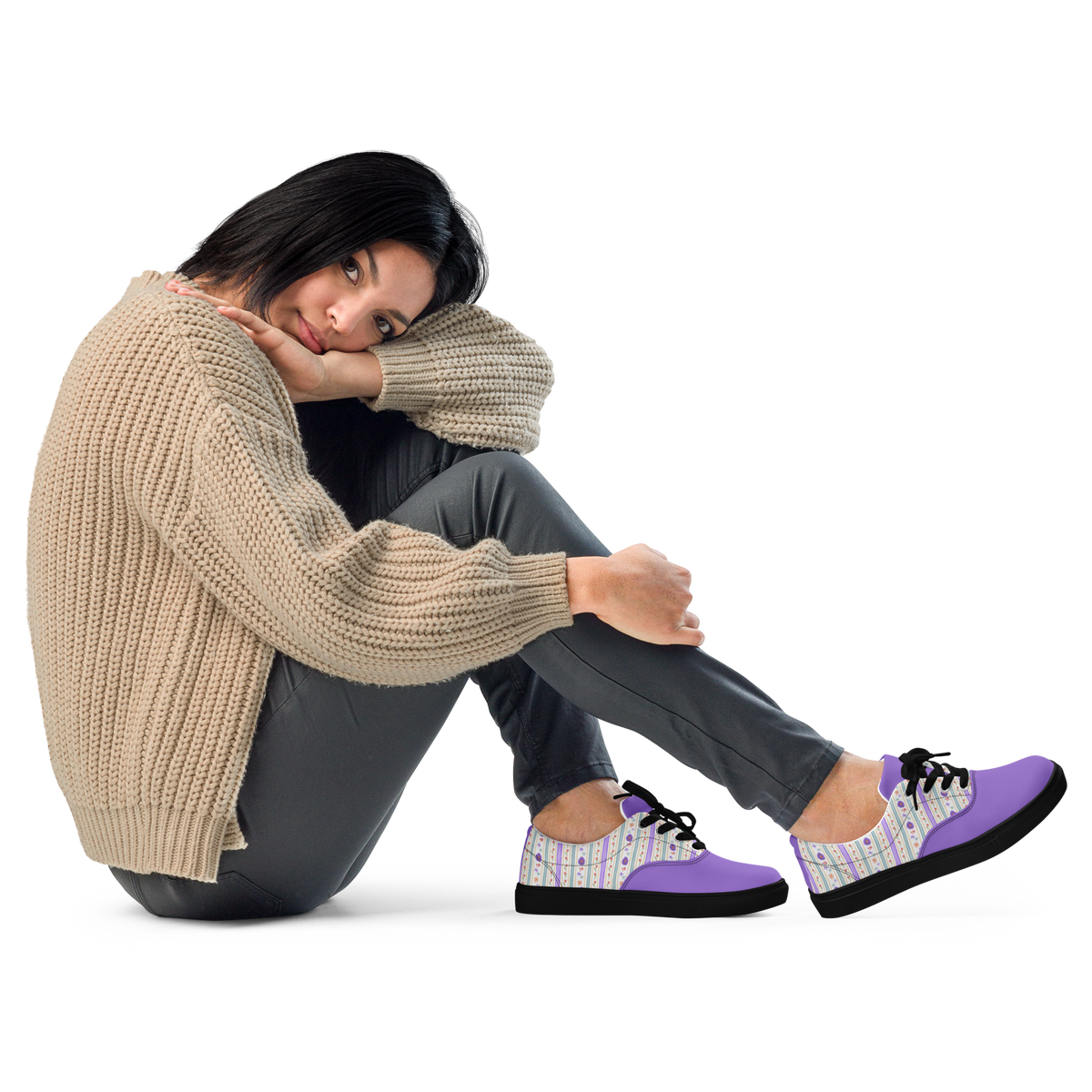 Women’s lace-up canvas shoes Satin Ribbons Purple