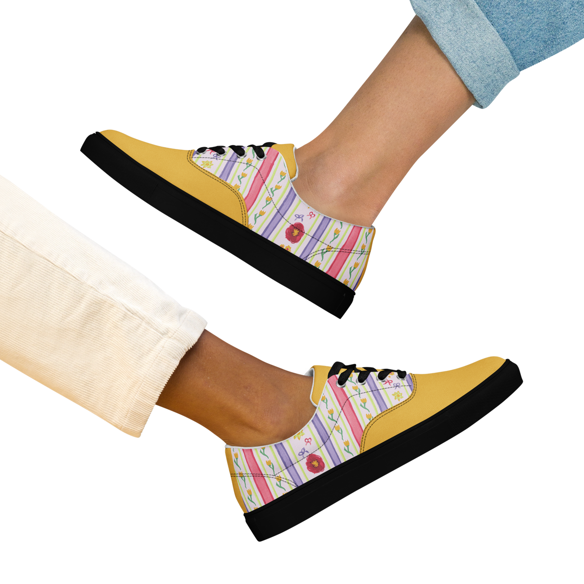 Women’s lace-up canvas shoes Satin Ribbons Yellow