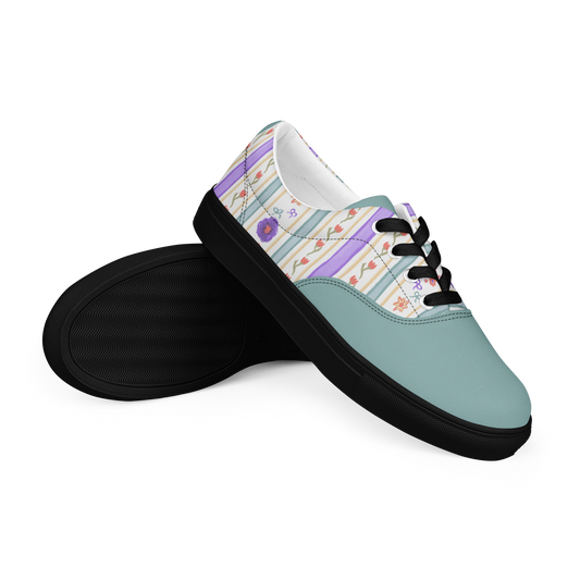 Women’s lace-up canvas shoes Satin Ribbons Sage