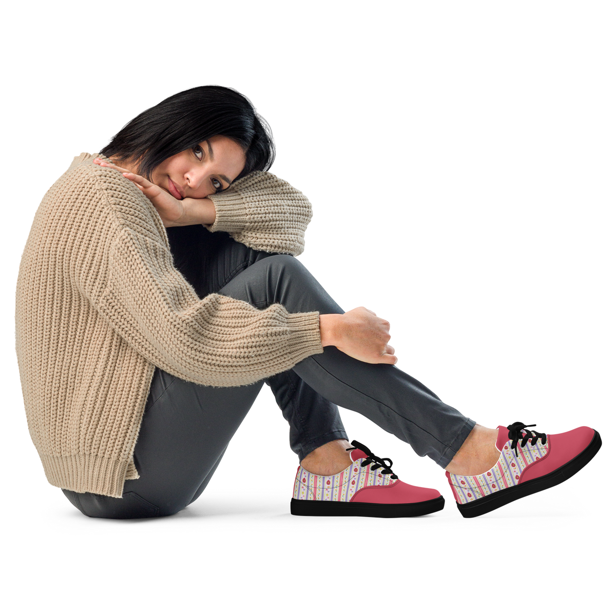 Women’s lace-up canvas shoes Satin Ribbons Red