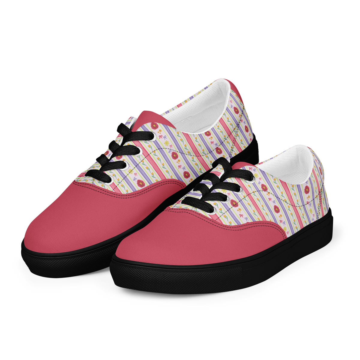 Women’s lace-up canvas shoes Satin Ribbons Red