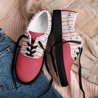 Women’s lace-up canvas shoes Satin Ribbons Red