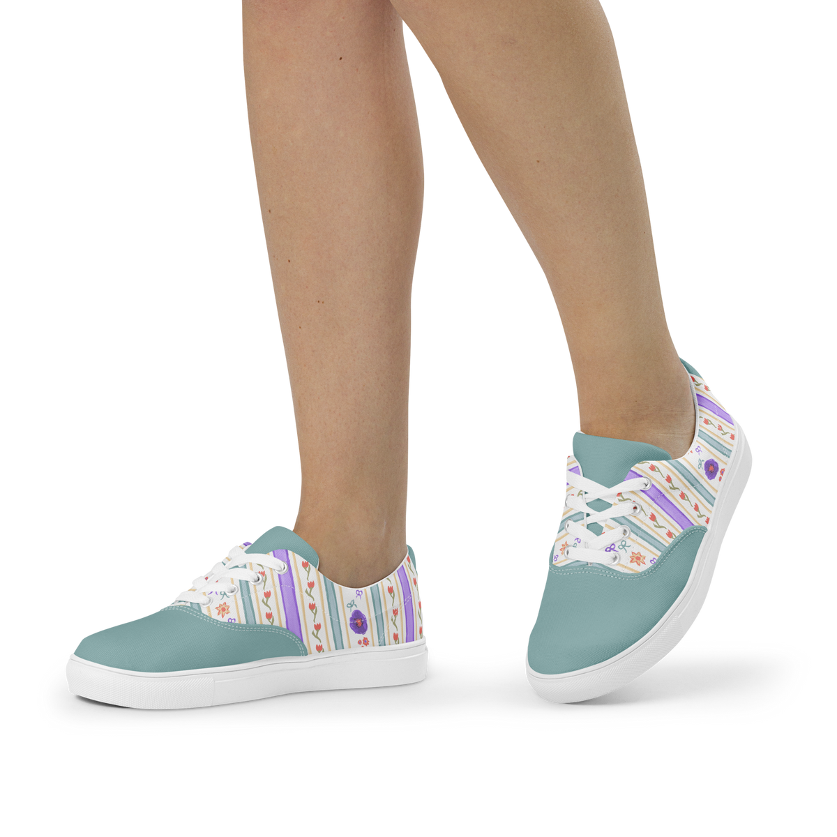 Women’s lace-up canvas shoes Satin Ribbons Sage