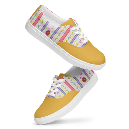 Women’s lace-up canvas shoes Satin Ribbons Yellow