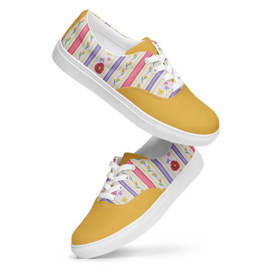 Women’s lace-up canvas shoes Satin Ribbons Yellow