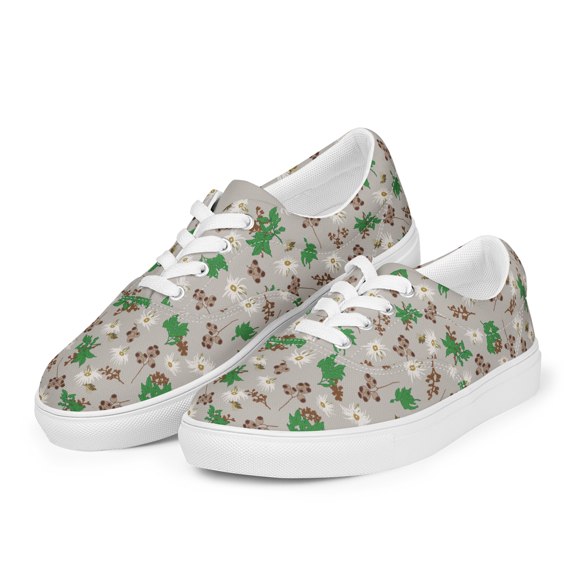 Women’s lace-up canvas shoes Bees in the Blossoms Stone