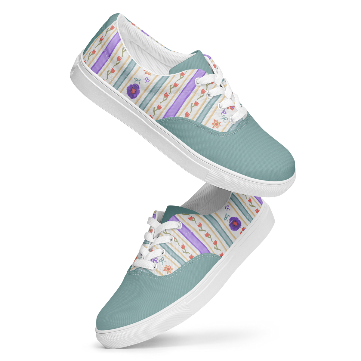 Women’s lace-up canvas shoes Satin Ribbons Sage