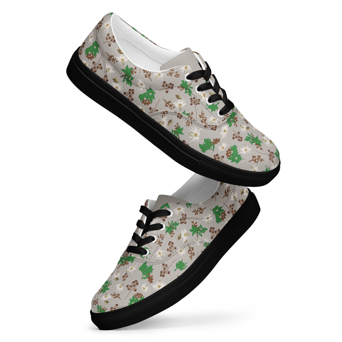 Women’s lace-up canvas shoes Bees in the Blossoms Stone