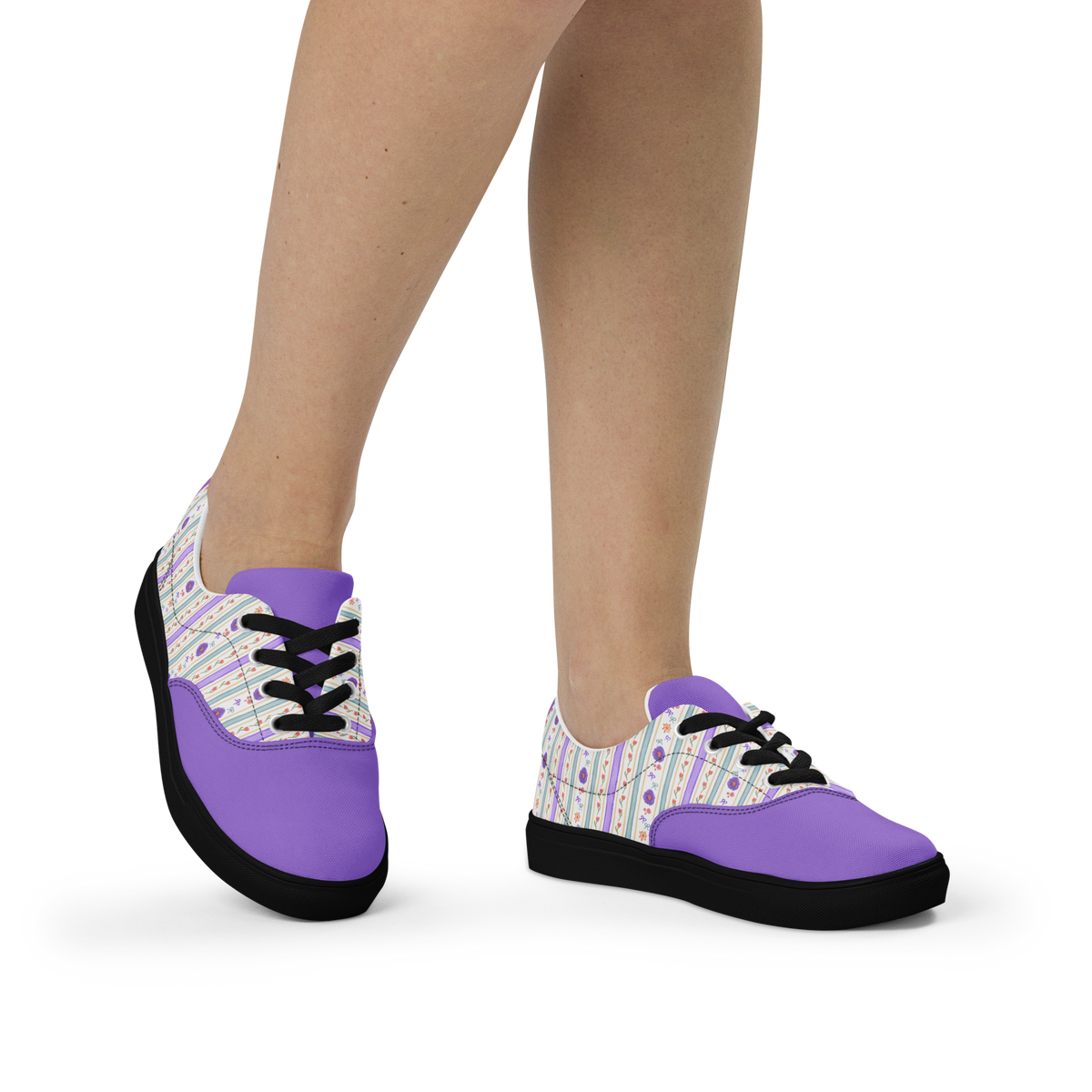 Women’s lace-up canvas shoes Satin Ribbons Purple
