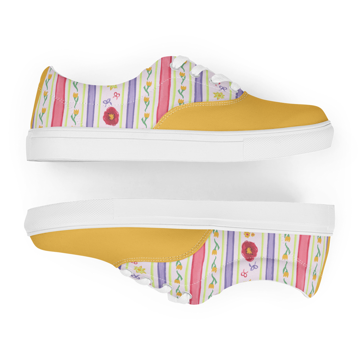 Women’s lace-up canvas shoes Satin Ribbons Yellow