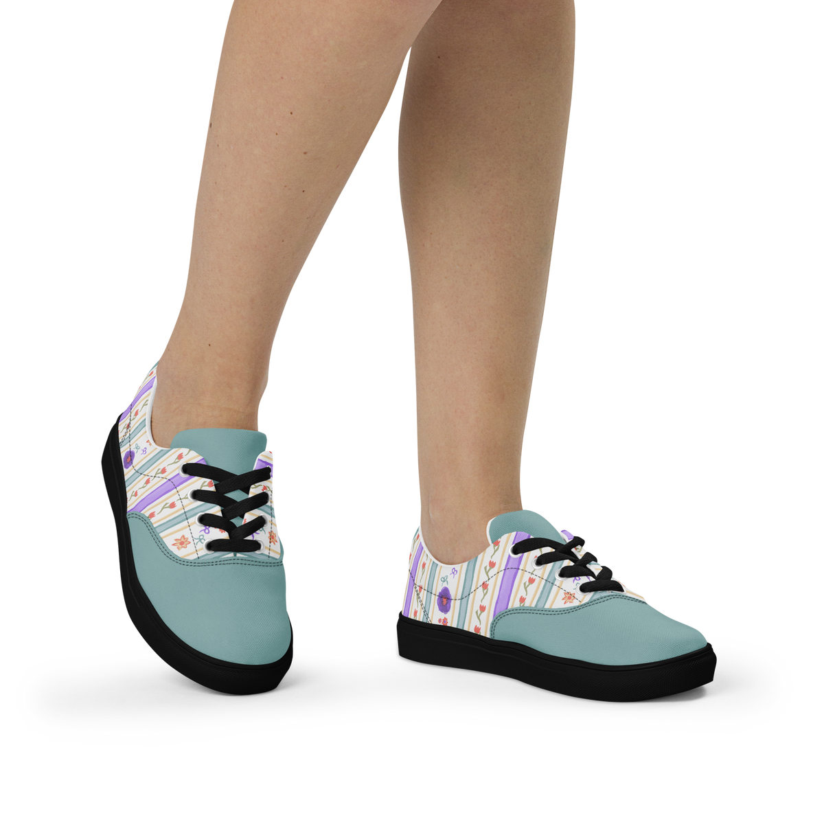 Women’s lace-up canvas shoes Satin Ribbons Sage