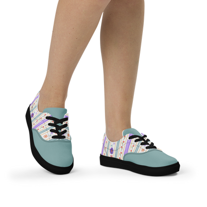 Women’s lace-up canvas shoes Satin Ribbons Sage