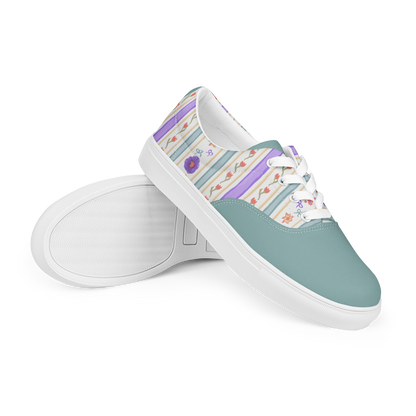 Women’s lace-up canvas shoes Satin Ribbons Sage