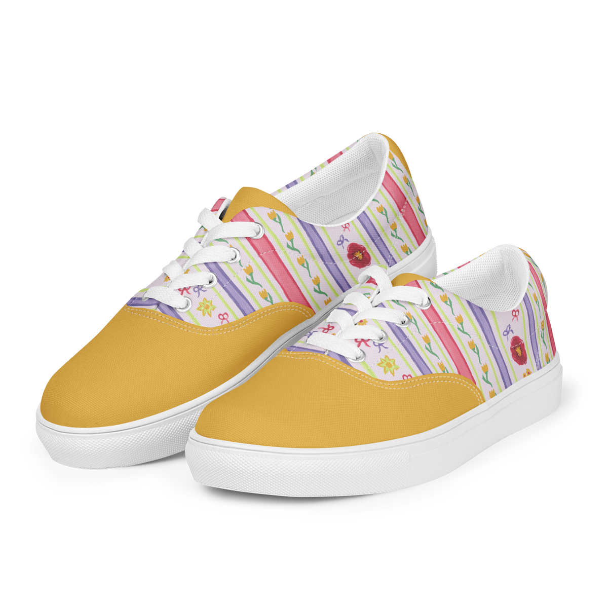 Women’s lace-up canvas shoes Satin Ribbons Yellow