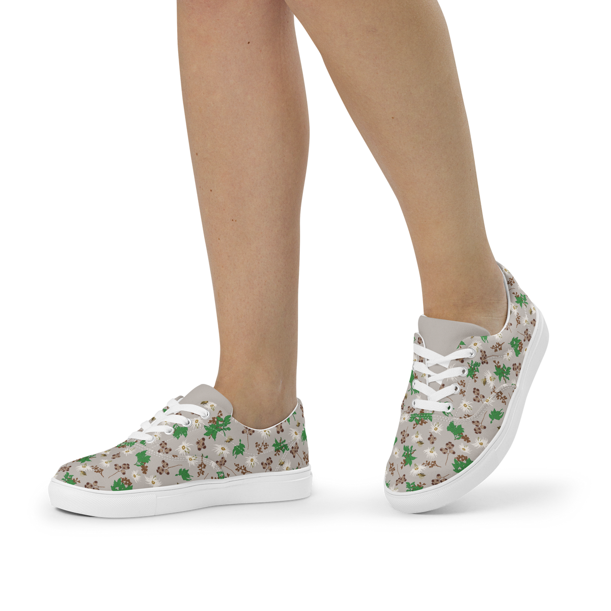 Women’s lace-up canvas shoes Bees in the Blossoms Stone